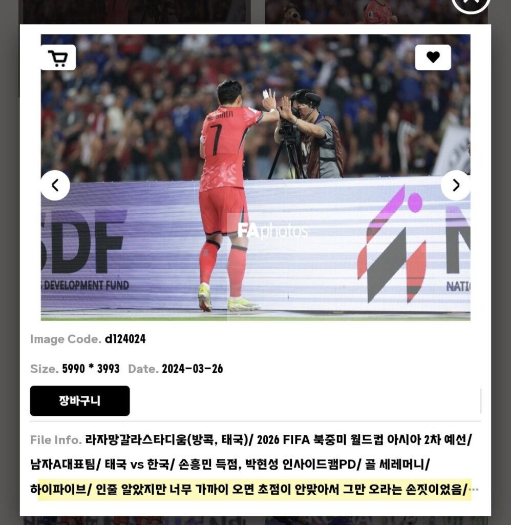 골 넣고 카메라맨이랑 하이파이브한 손흥민