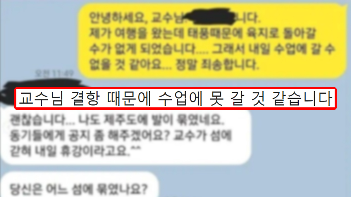 교수님 결항 때문에 수업에 못 갈 것 같습니다