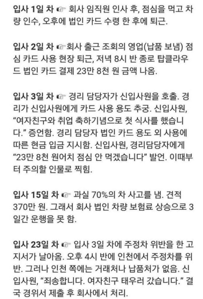 입사 55일만에 해고 당한 신입사원