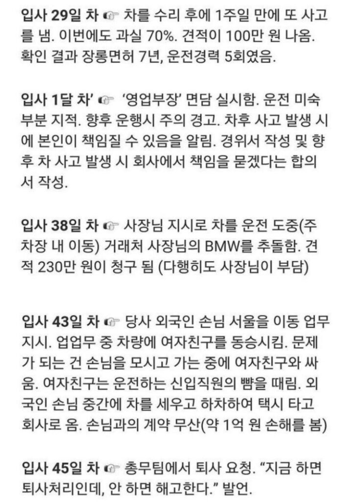 입사 55일만에 해고 당한 신입사원