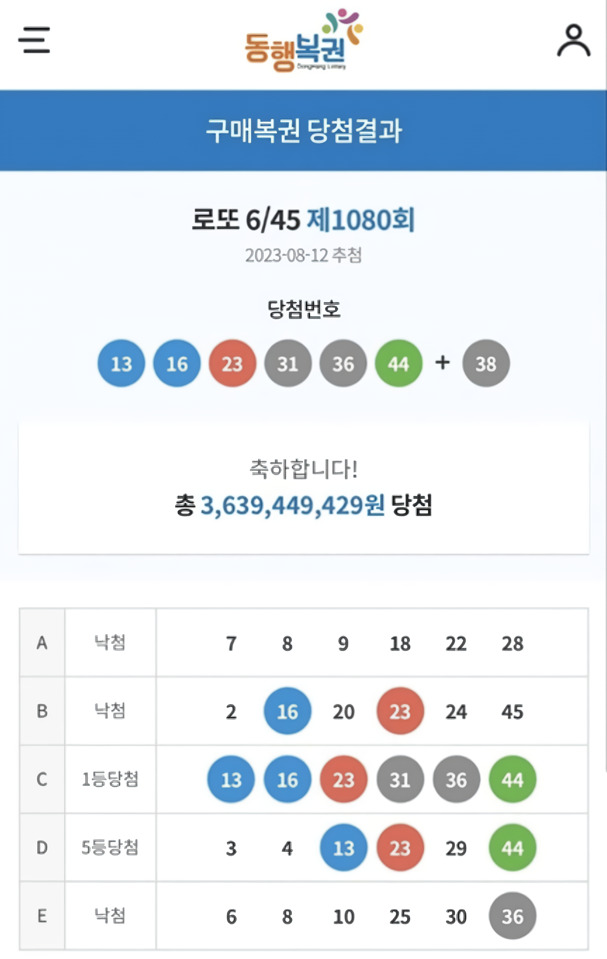 23년 8월 로또 1등 당첨자 실제 인증